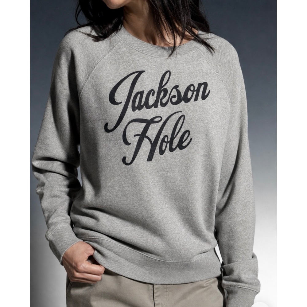 J.Crew Jackson Hole Graphic Sweatshirt Gray Raglan Pullover XL Women